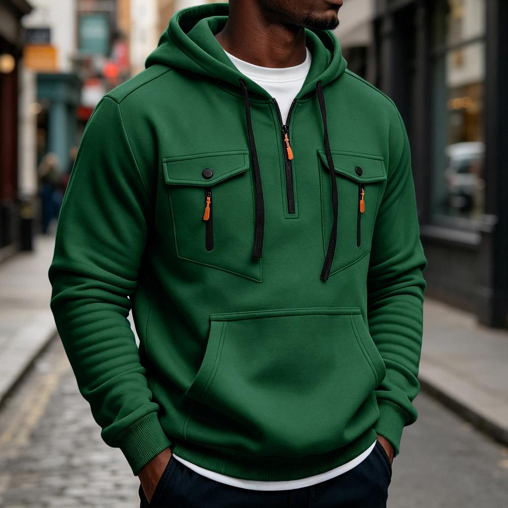 Men's Multi-Pocket Hoodie - Utility Hooded Sweatshirt