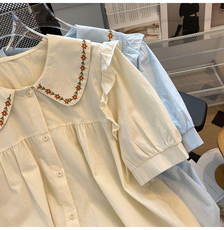 Women's Japanese-Style Sweet Embroidered Shirt with Doll Collar - Summer 2026