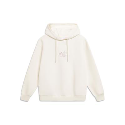 Moletom Casual de Manga Comprida com Capuz e Estampa de Letras da Série Li Ning Sports Lifestyle para Mulheres - Off-White AWDU042-1