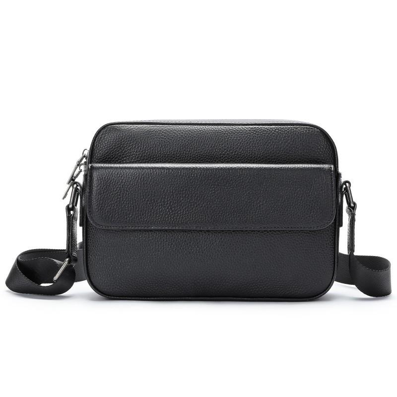 Top Layer Cowhide Men s Crossbody Bag High-end Fashion Large Capacity Single Shoulder Trendy чёрный