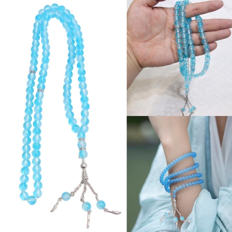 99 Beads Double Tone Simulated Agate Bracelet Lightweight Handmade Jewelry For Formal Event And Daily Wear