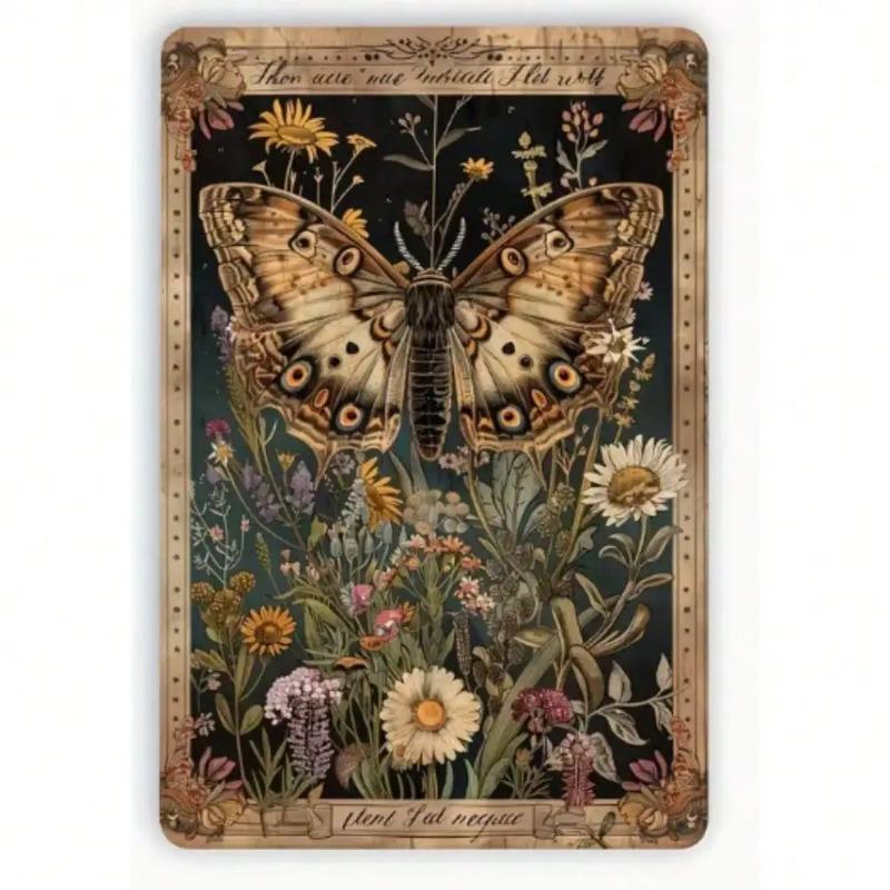 Iron Wall Art Vintage Moth Floral Sign Bohemian Home Garden Decor 20x30cm