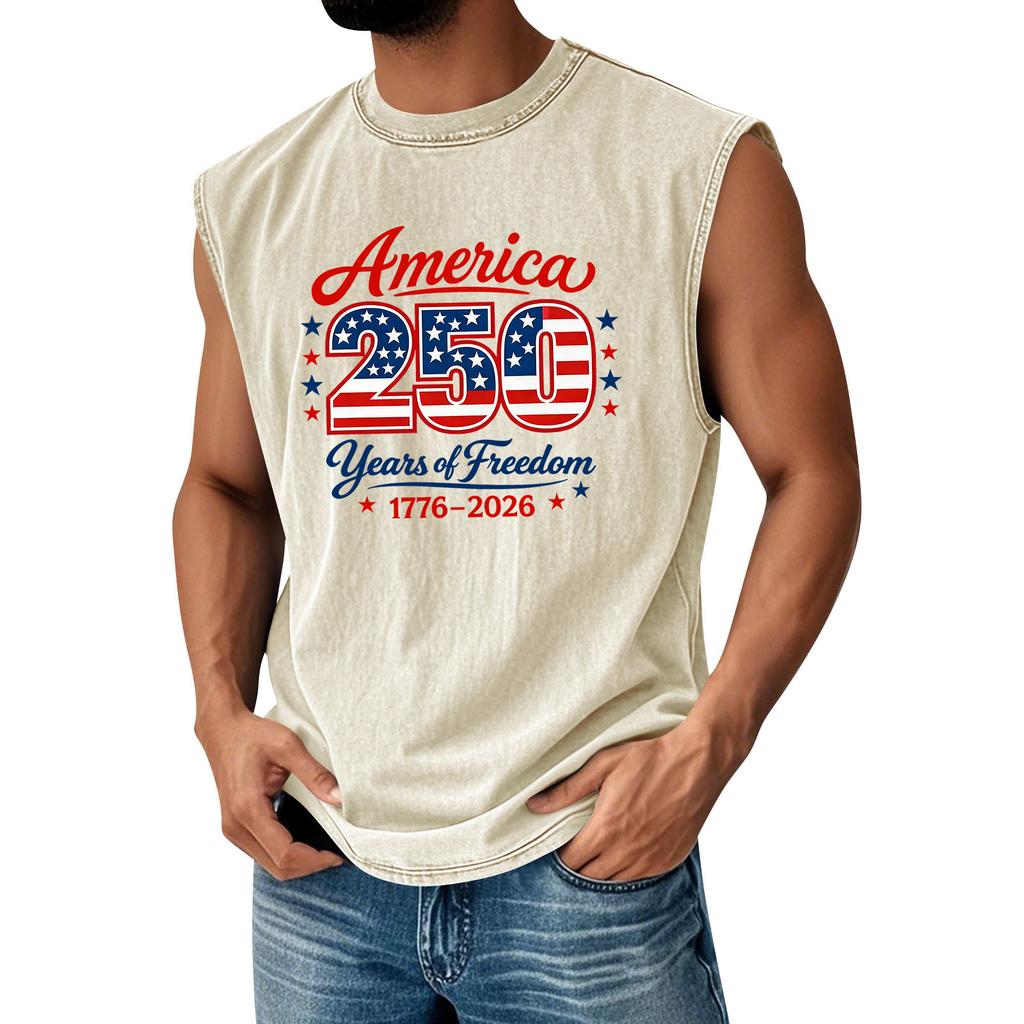 Men's Printed Round Neck Distressed Top Casual Comfort Vest