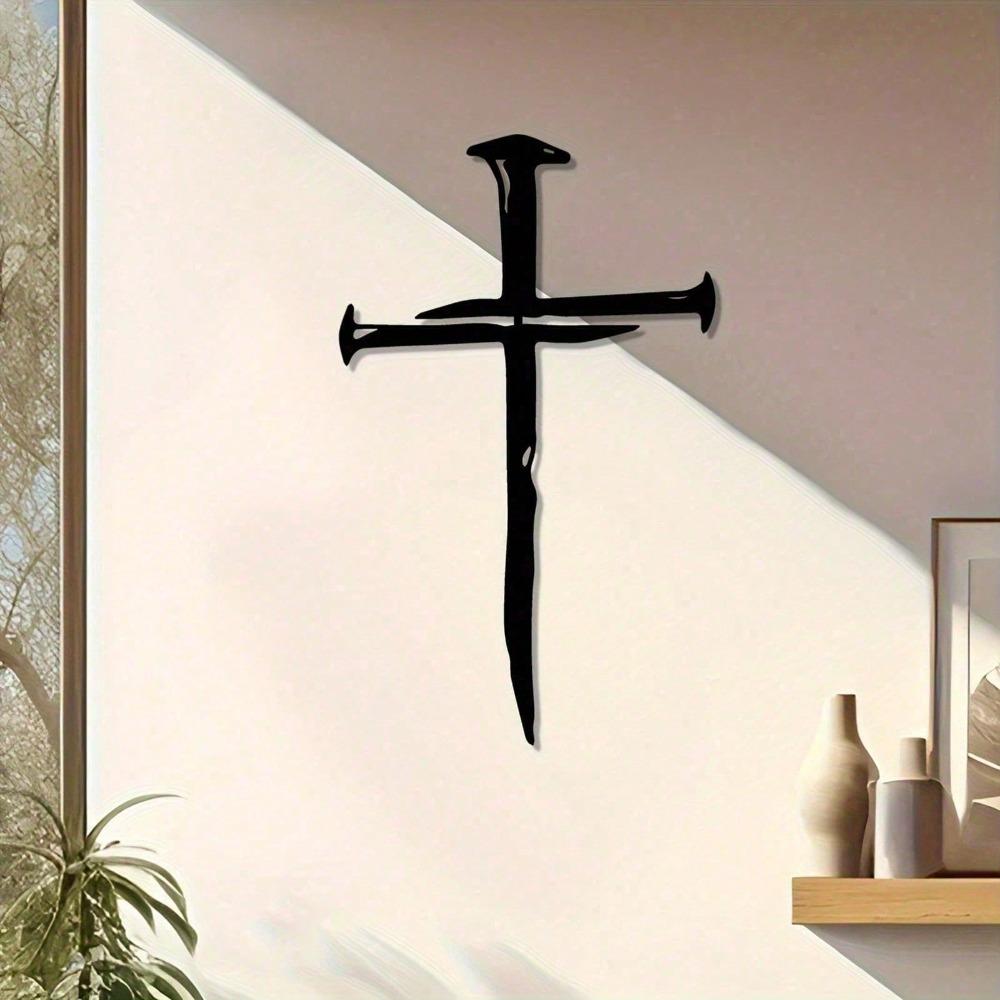 Croce Nera in Metallo Artefatto Religioso Rustico Vintage per Chiesa Casa Ufficio Regalo Battesimo