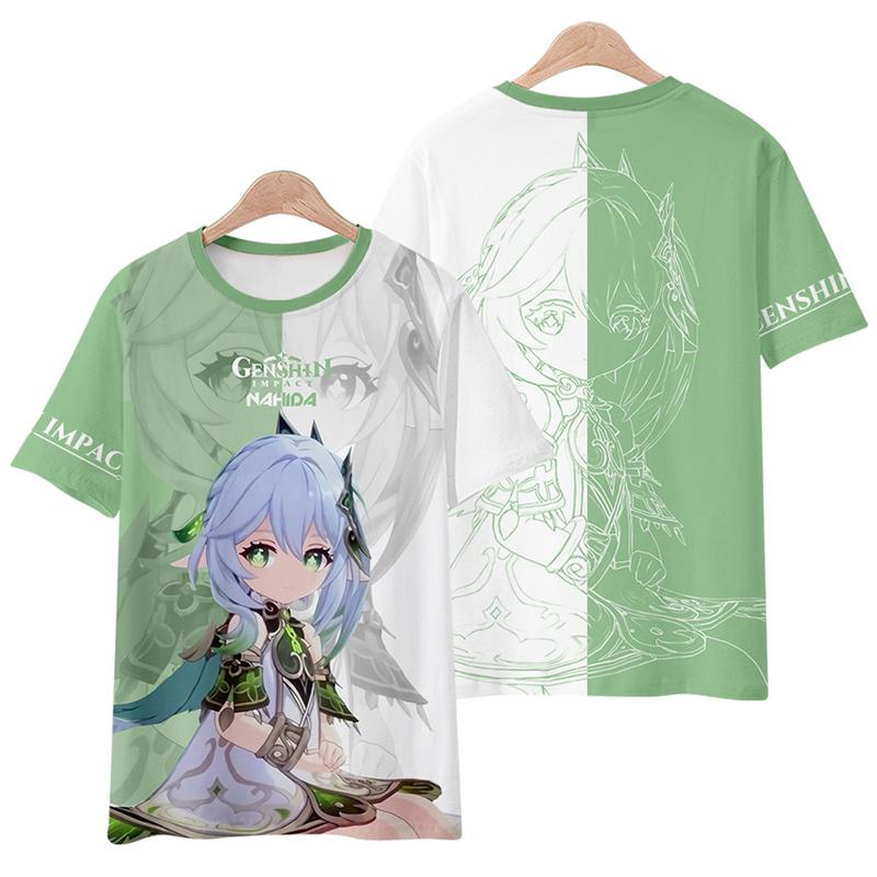 

Новые футболки Genshin Impact, аниме Game Girl Nahida, уличная одежда с 3D принтом для мужчин и женщин, повседневная модная футболка большого размера, детские футболки, топы XXL чёрный