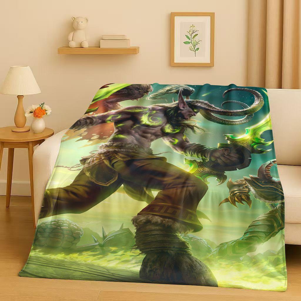 

3D WOW World of Warcraft Game Demon Hunter Arthas Cartoon Flannel Blanket,Ultra Soft Plush Throw for Home Bedroom Bed Sofa Cover 130x150cm