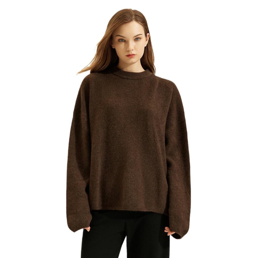 2026 Autumn and Winter Heavy Cashmere Crew Neck Loose Knitted Jumper Sweater Lazy Sweater Women's Yak Down Bottoming Shirt