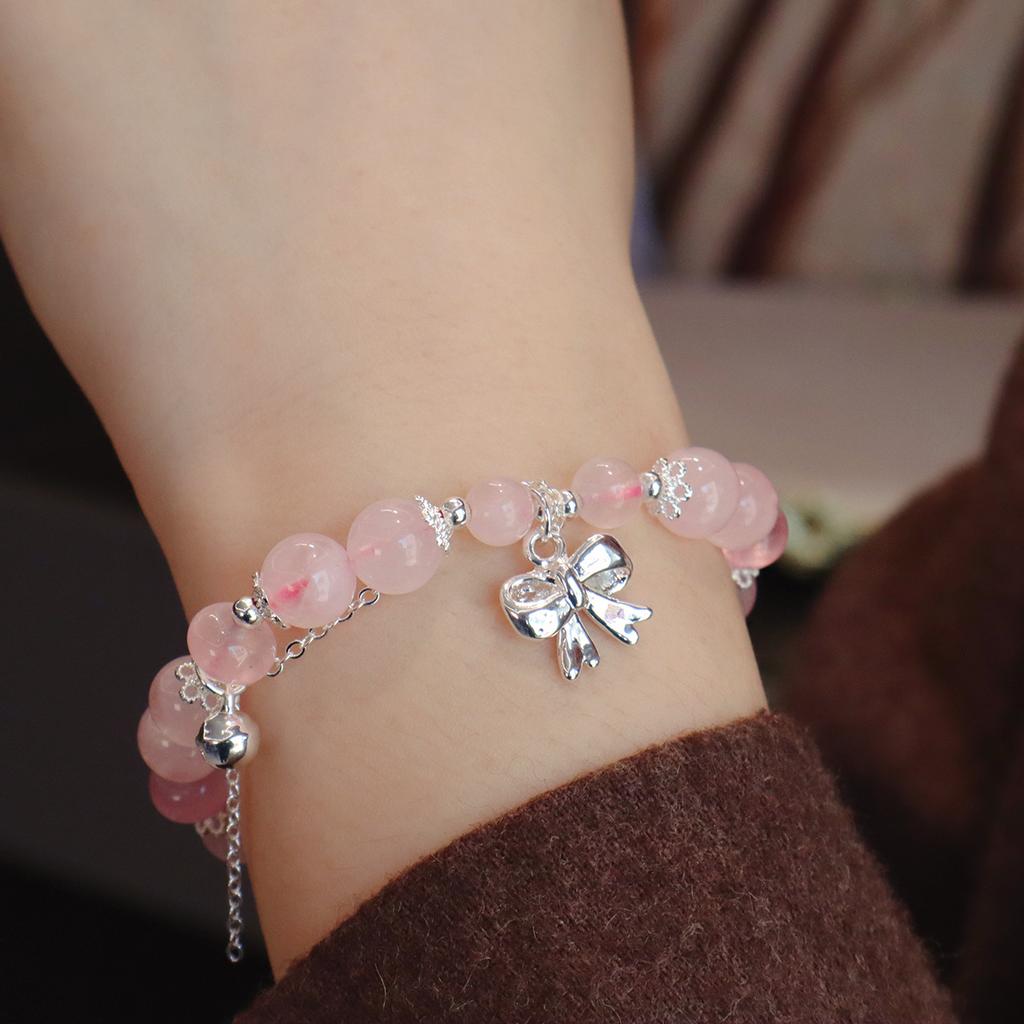 Natural Pink Crystal Bracelet Hibiscus Stone Fashion Bracelet Fashion Women Bracelet Accessories