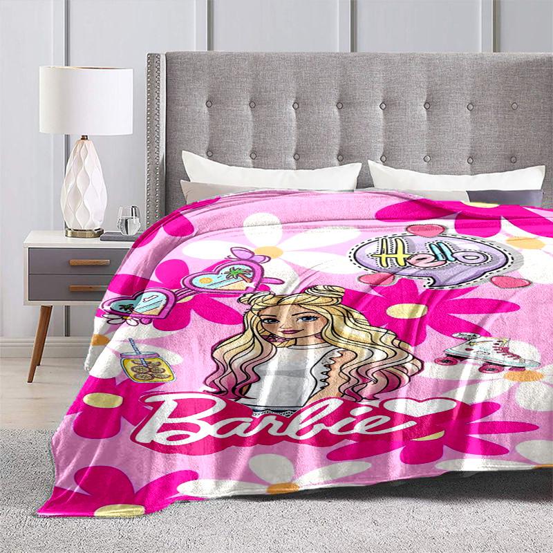 1pc Barbie Floral Summer Vibes Cartoon Blanket,Portable Throw for Travel & Camping, All Season Cozy Blanket,Ideal Gift