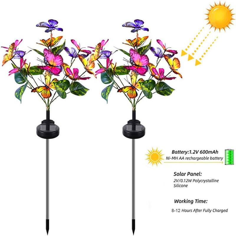 Solar-LED-Schmetterling-Blumenlicht Outdoor-Simulation Schmetterling Rasenlampe Garten wasserdichte Landschaft für Home Weihnachtsdekor