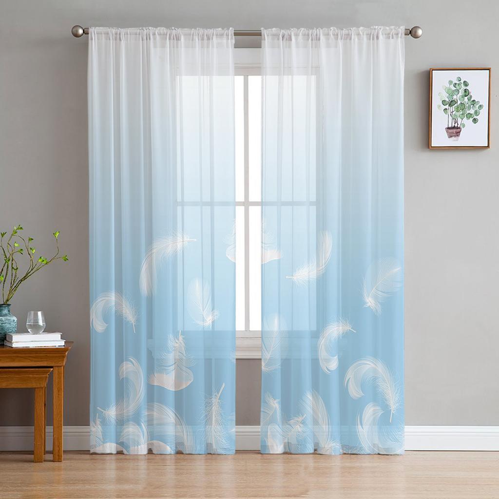 Peacock Feathers Green Tulle Sheer Window Curtains for Living Room Kitchen Children Bedroom Voile Hanging Curtain