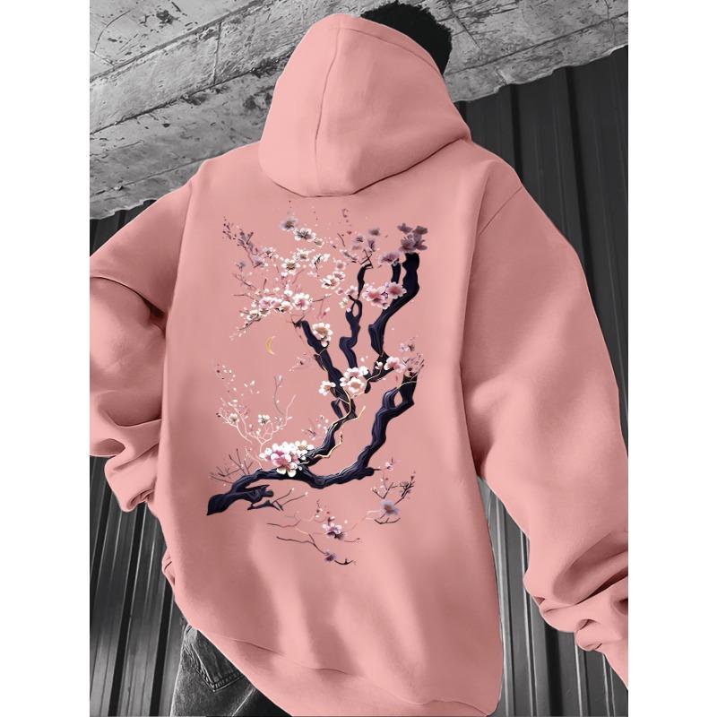 Felpa con Cappuccio Fiore di Ciliegio Uomo Hip Hop Sportiva Casual Streetwear Stampa Albero di Sakura Giapponese Felpa Oversize Pullover Top
