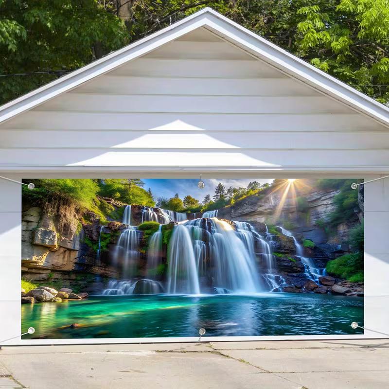 2D Turquoise Lake Waterfall Garage Banner Outdoor Holiday Decoration