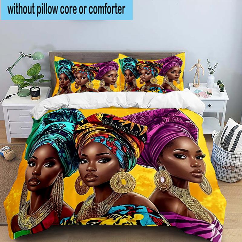 African Women 3pcs Bedding,Including 1pc Duvet Cover And 2pcs Pillowcases Perfect for Christmas,Ideal for Bedroom, Dormitory