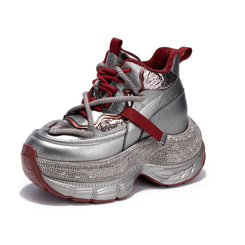 

8612 увеличение внутренней высоты платформа с полными бриллиантами кроссовки для папы женские осень 2025 новые маффины повседневная спортивная обувь модная и универсальная 39