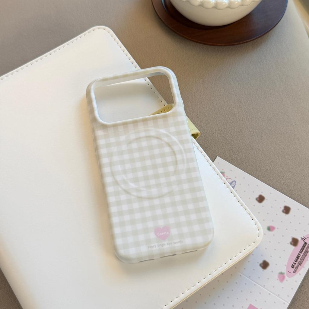 Plaid niche style suitable for iPhone 17 Pro Max, Apple 16 phone case, magnetic ins-style 15, simple 13, Korean film style