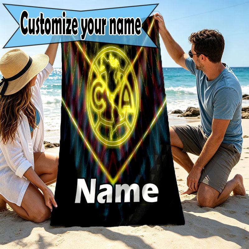 Custom Name Personalized Club America Print Beach Towel, for Trip Camping Beach Party Home Decor, Birthday Gift for Family & Friends