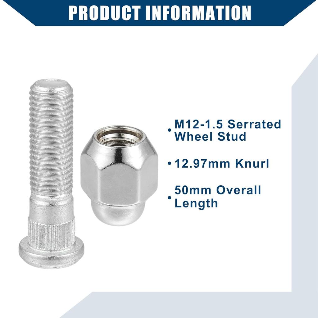 No.52950-14140/52950-M1000 M12-1.5 Wheel Stud Bolt for Hyundai Elantra Santa Fe for Kia Forte Rio/Front Rear Left Right Wheel Lug Stud/Alloy Steel