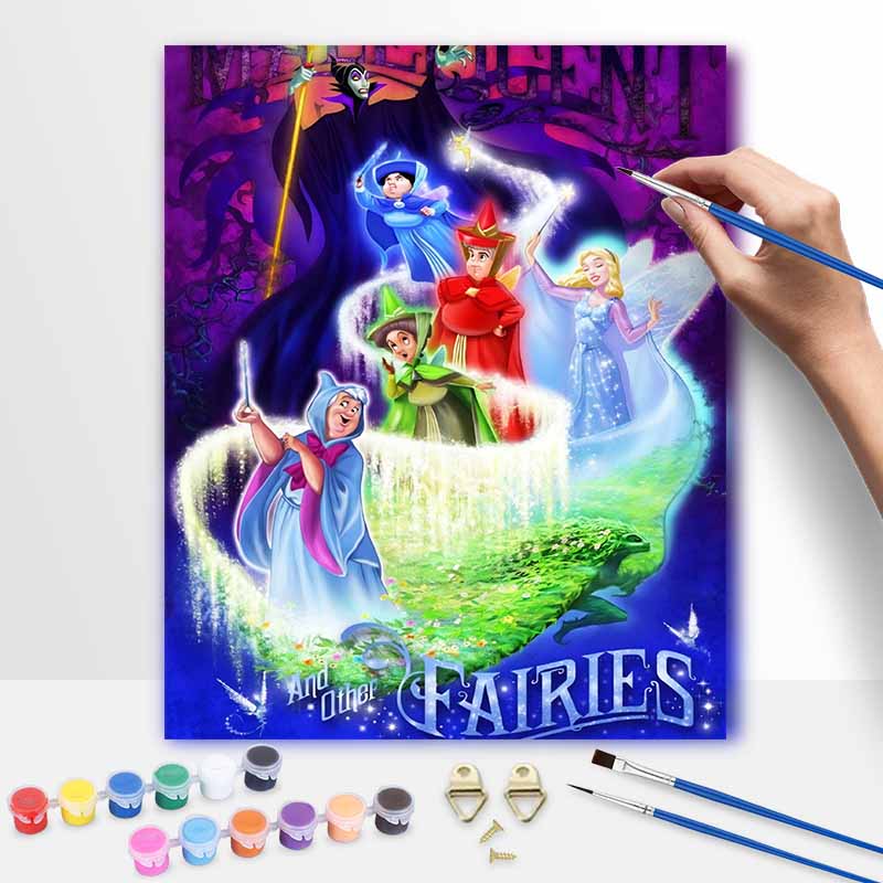 Disney Sleeping Beauty Maleficent Fairies Paint By Numbers Hand Painting Kit. Home Decor Gift 20x30cm