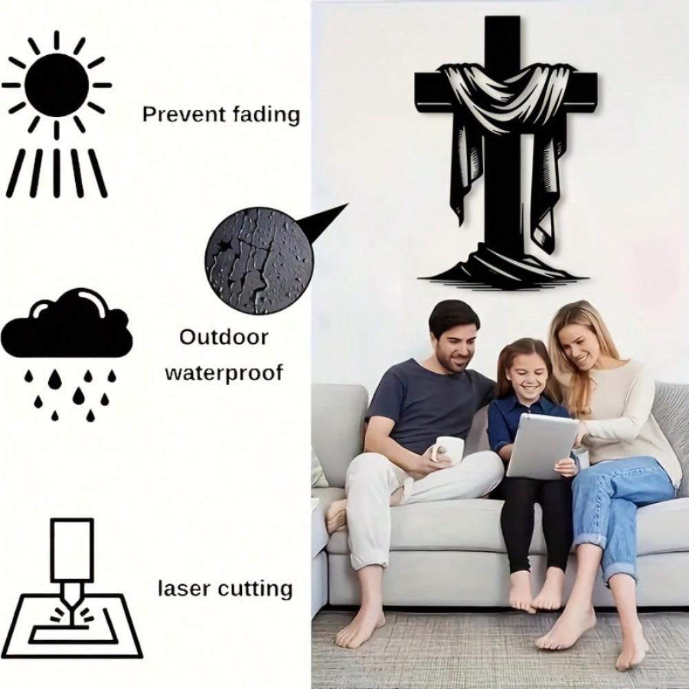 Black Iron Wall Cross Decor Minimalist Christian Home Office Gift Rustproof Metal Art for Wedding Funeral Christmas Easter