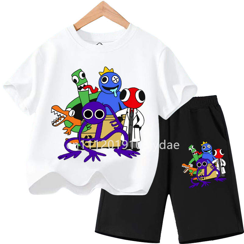 Girls Boys Summer Short Sleeve Tshirt Set Cartoon Tee Tops Game Anime Shirts Kids Rainbow T-shirt