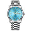 OLEVS Men's Watch, Blue, Popular, Quartz Movement, Calendar, Waterproof, Stainless Steel, Stylish, Silver