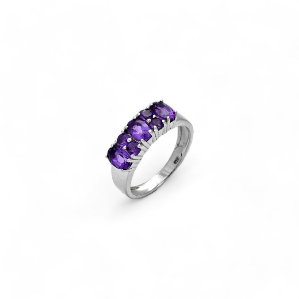 Handcrafted 925 Sterling Silver Ring with 5 Natural Amethyst Gemstones February Birthstone Jewelry for Women & Girls, Classic Anniversary Gift