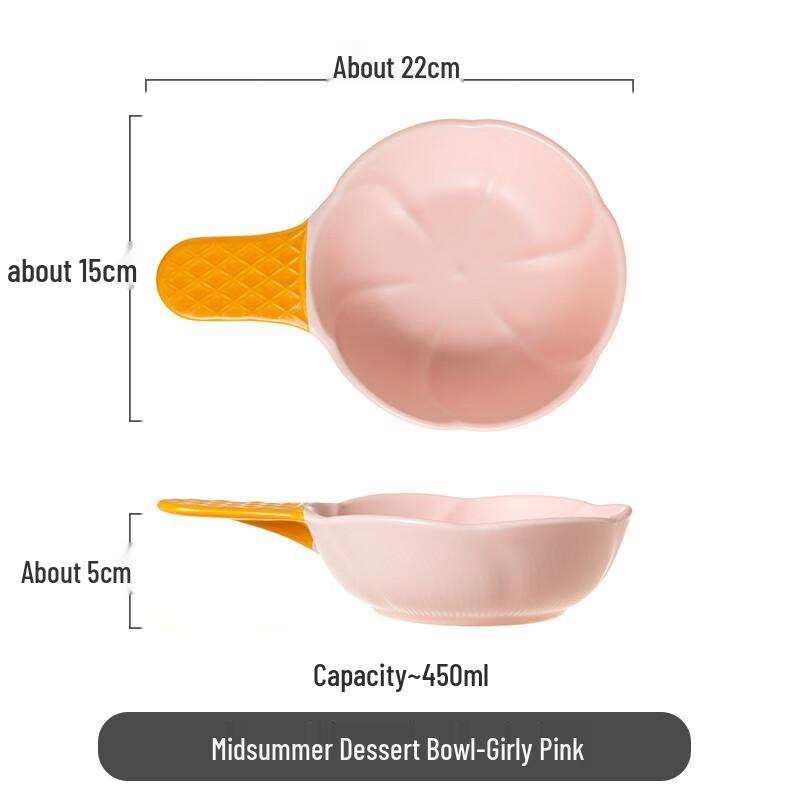 ZISIZ Underglaze Ceramic Ice Cream Bowl with Irregular Handle