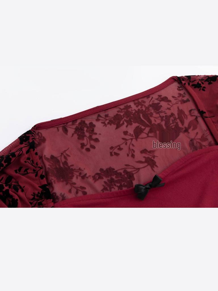 Lace Patchwork Mesh Long-sleeved Top - 2026 European & American Chic