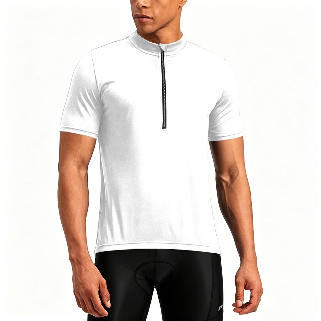 Herren Kurzarm Radtrikot Halber Reißverschluss Atmungsaktiv Schnelltrocknend Leicht Rundhals Sportshirt für Outdoor-Aktivitäten
