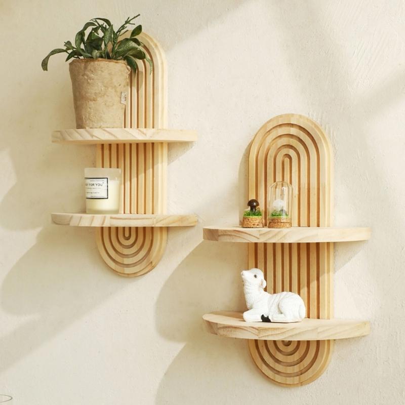 Elegant Wooden Arched Floating Shelf Decorative Rainbow Arch Books Storage Display Rack Bedroom Wall Decoration