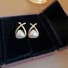 Light Luxury Niche Hollow Geometric Imitation Pearl Stud Earrings Femininity Triangular Cross Earrings