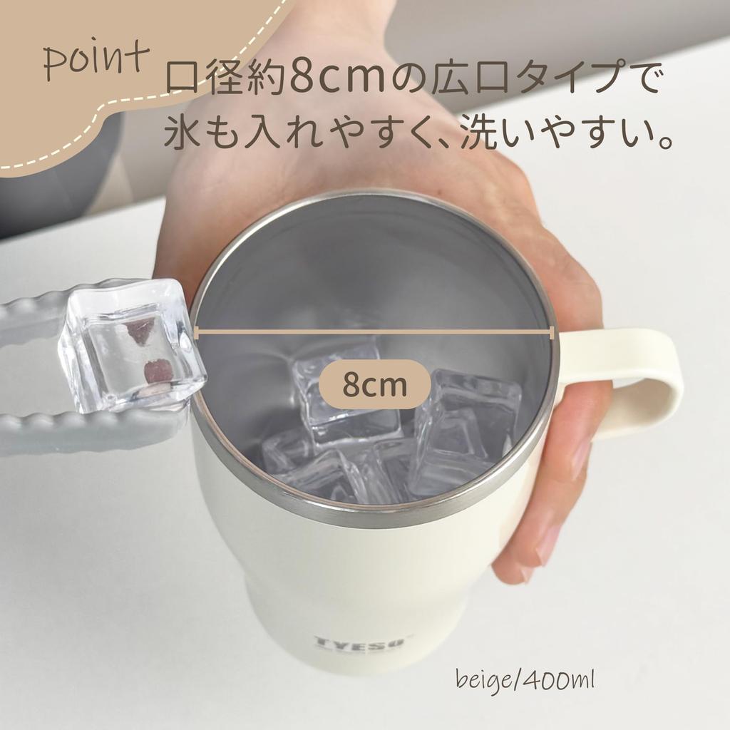 TYESO 500ml Rustfritt Stål Vakuumisolert Krus med Stort Holder Varmt eller Kaffekopp med Rødt Lokk, Kapasitet, Kaldt, Håndtak, Bærbar, Gave, TS-8879,