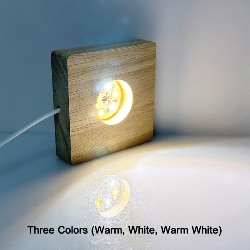Xiaomi 1PCS 6/8/10CM Square LED Luminous Solid Wood Base DIY Crystal Ball Night Lamp Base Rubber Wood USB  Plug-In With Switch Ornament