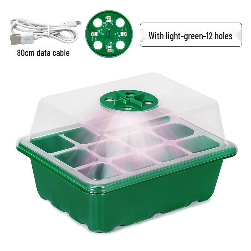 6/12-Hole Seedling Box with Light & Insulation Cover for Vegetable Planting