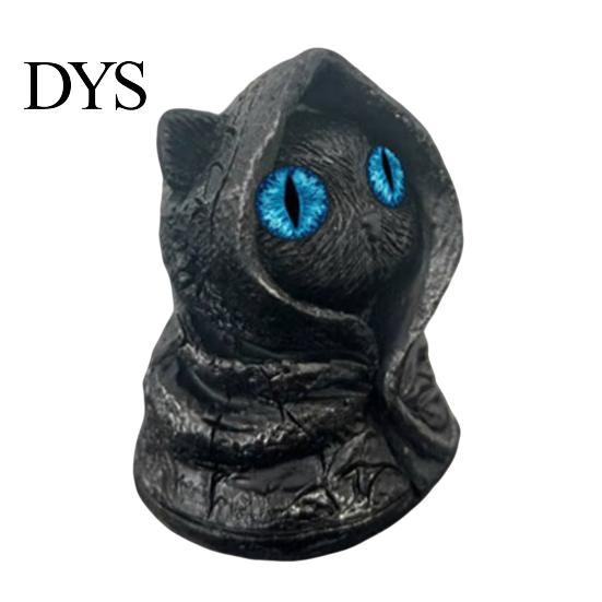 Fantasy Creature Figurine Mysterious Hooded Black Cat Resin Figurine, Gothic Wizard Statue with Big Eyes, Witch Themed Decoration Mini Desktop
