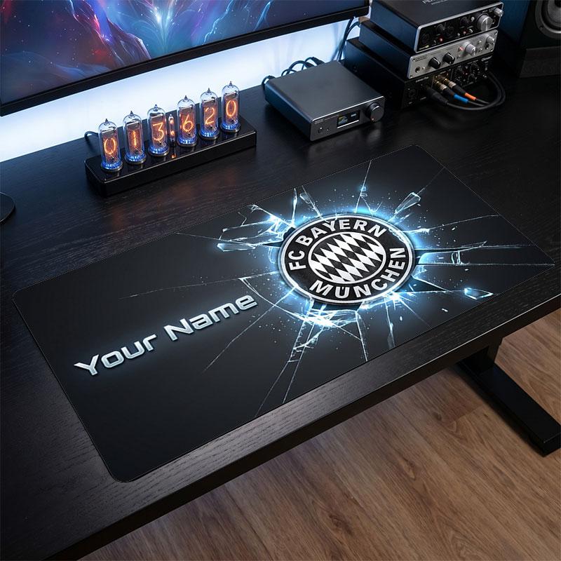 Bayern Munich Custom Large Mouse Pad, Personalized Name Text Print, Football Logo Non‑Slip Desk Mat Gaming Gift