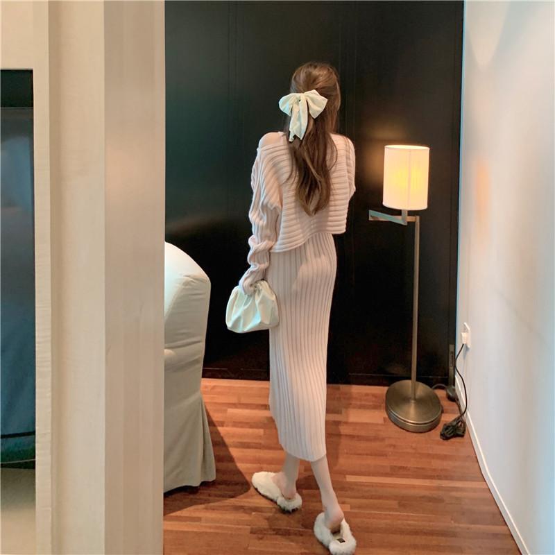 Pullover Sweater Knitted Sling Dress Set