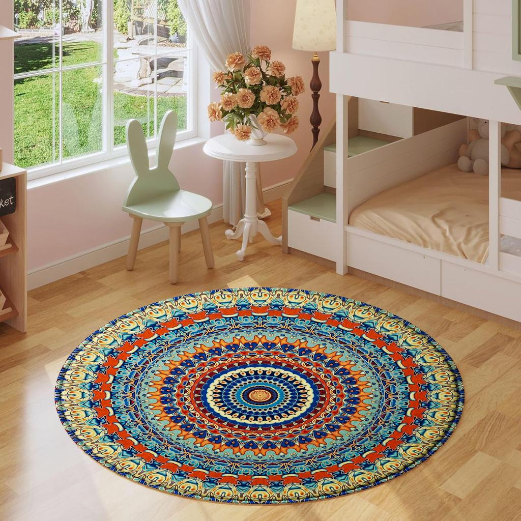 1pc Bohemian Mandala Round Rug Non - Slip Decorative Carpet for Entryway Bedroom Living Room Yoga Area Floor Mat Home Decor