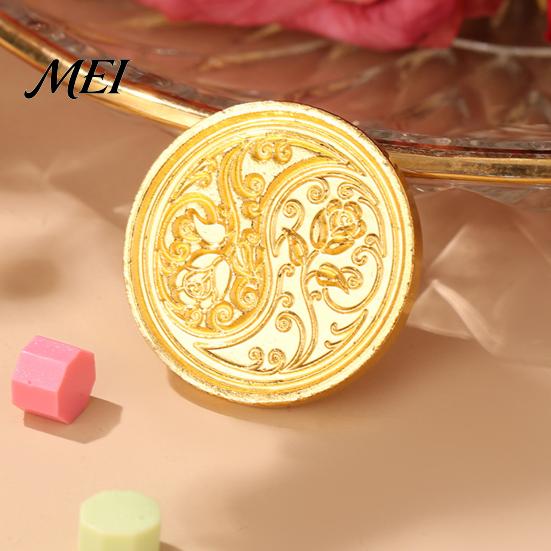 Decorative Stamp Replacement 10 Pcs Wax Seal Head Replacements, Vintage Flower Pattern Sealing Retro Handbook Embellishment Brass Heads for Envelope,