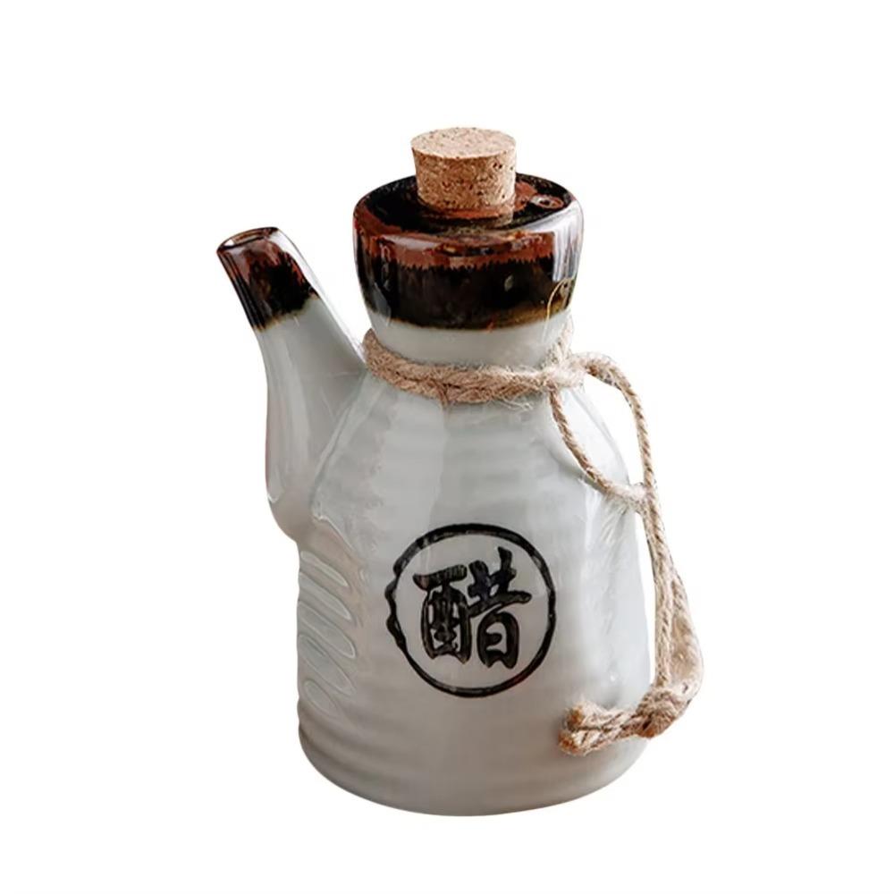 Ceramic Japanese Style Soy Sauce Bottle Vintage Dinning Table Condiment Dispenser Hotel