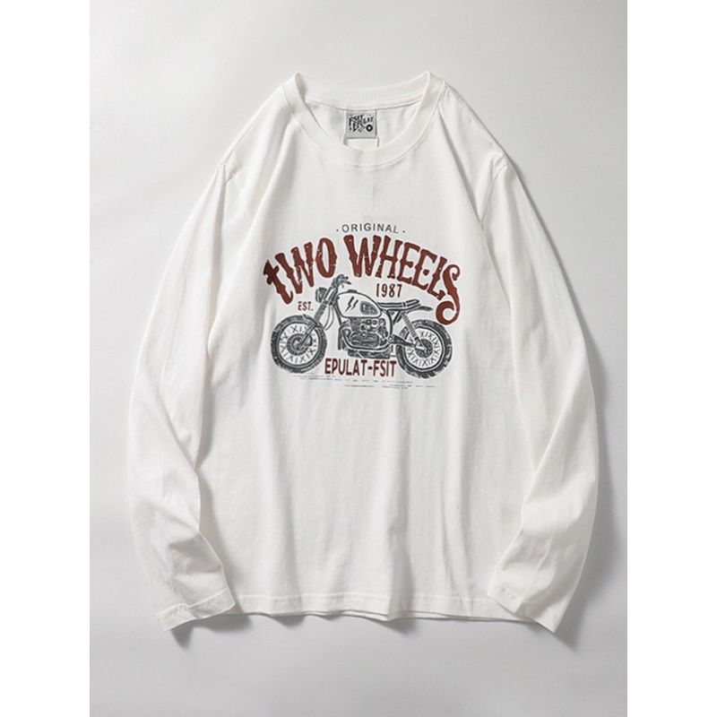 Trendy Retro Cotton Print Long-Sleeved T-shirt Motorcycle