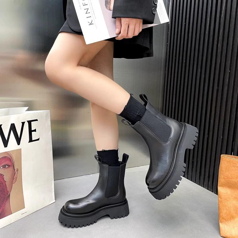 Leather short boots women's spring and autumn new single-mile Chelsea boots thick-soled heightening Martin boots cigarette boots