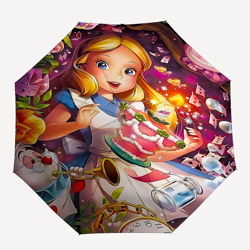 

1pc Alice in Wonderland umbrella with 8 iron ribs and a plastic handle, automatic opening and closing, portable 1107