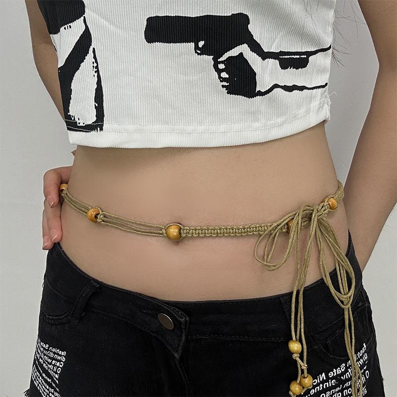 Ceinture tissée à la main de style ethnique vintage Robe pour femme Chaîne de taille décorative Ceinture bohème polyvalente Y2K