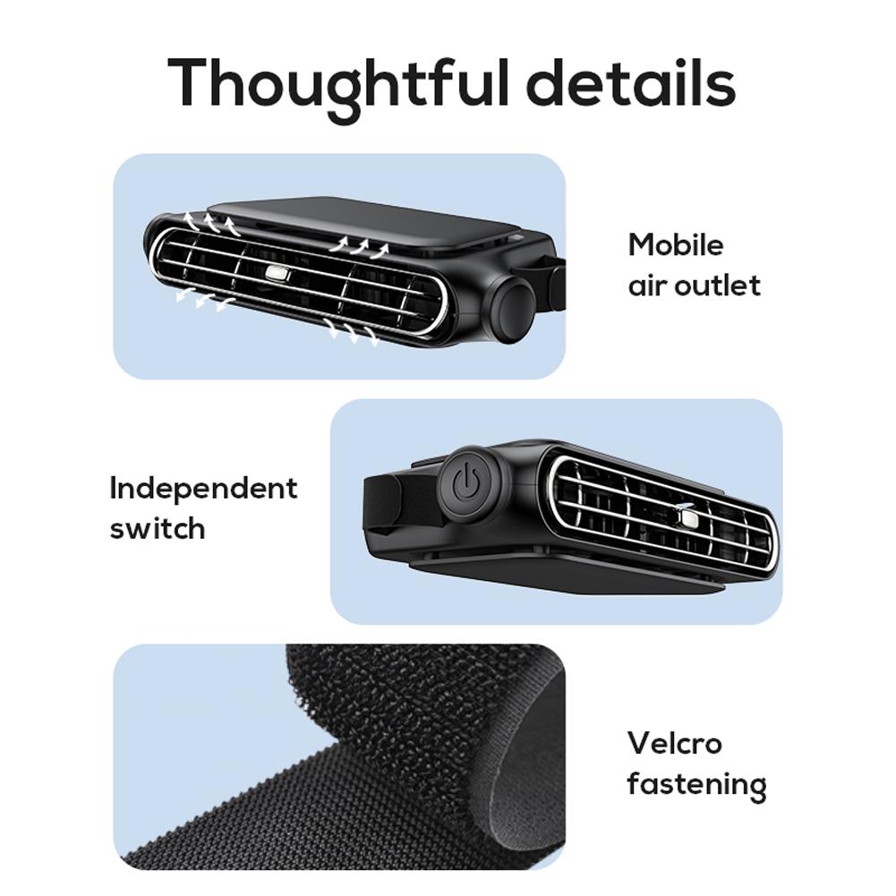 Portable Car Seat Fan for Front Rear Seat Passenge Rechargeable Car Headrest Cooling Air Fan Adjustable Strap Car Interior Fan