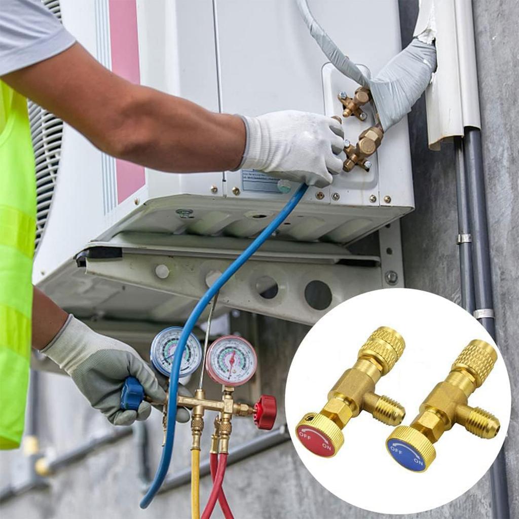 2 Pieces Refrigerant Safety Valves Brass Flow Control Valves Coolant Safety Valves Adapter R22/R410 Connections