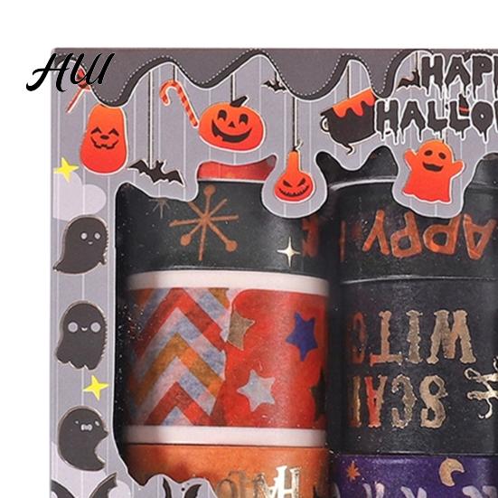 Hot Stamping Washi Tape 8 Rolls Halloween Tape, Spooky Bat Witch Cat Pattern Decorative Lightweight for Junk Journaling Supplies, Scrapbooking,
