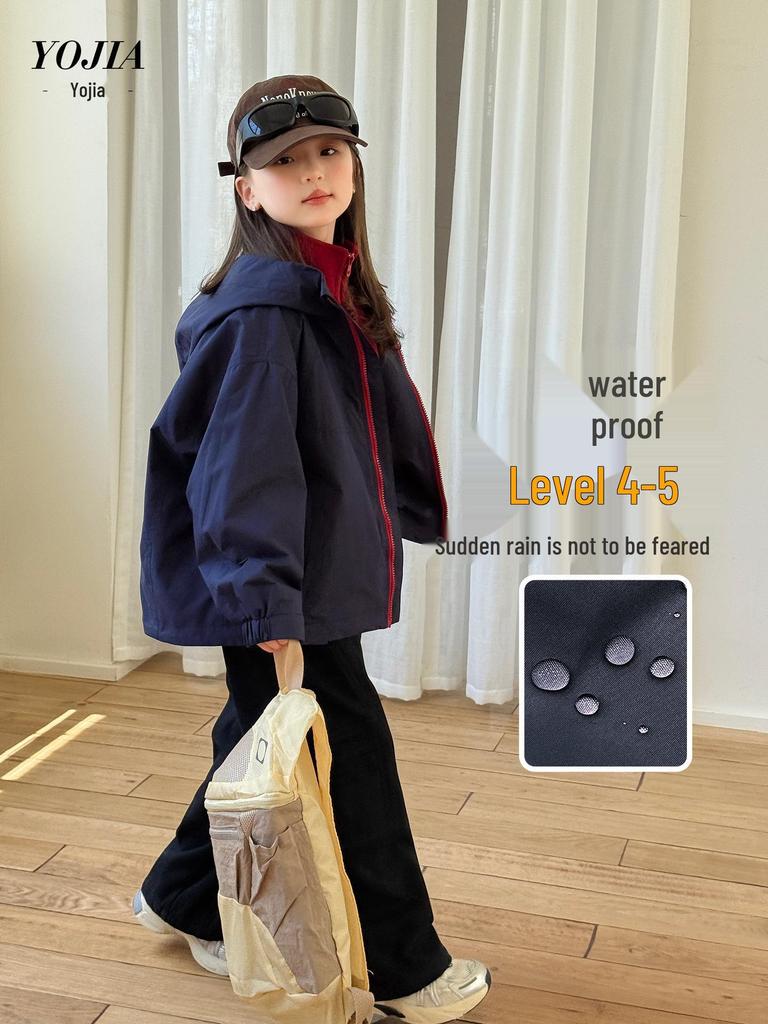 YOJIA Flickors 3-i-1 Avtagbar Vattentät Jacka - Trendig Höst/Vinter 2025 Vindjacka