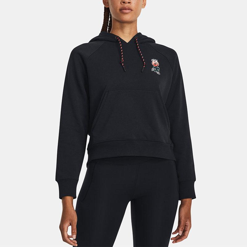 Under Armour Heavyweight Terry Cartoon Letter Logo Print Hoodie Women Tops Black 1379834-001